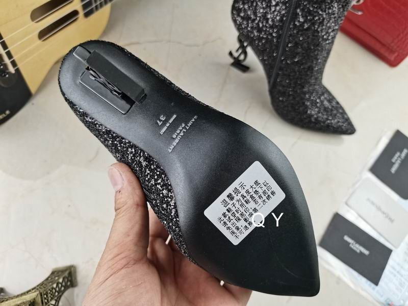 Glitter Sculpted Heel Ankle Boots - women's shoes, detail view 8 | LUXIUM MARKET