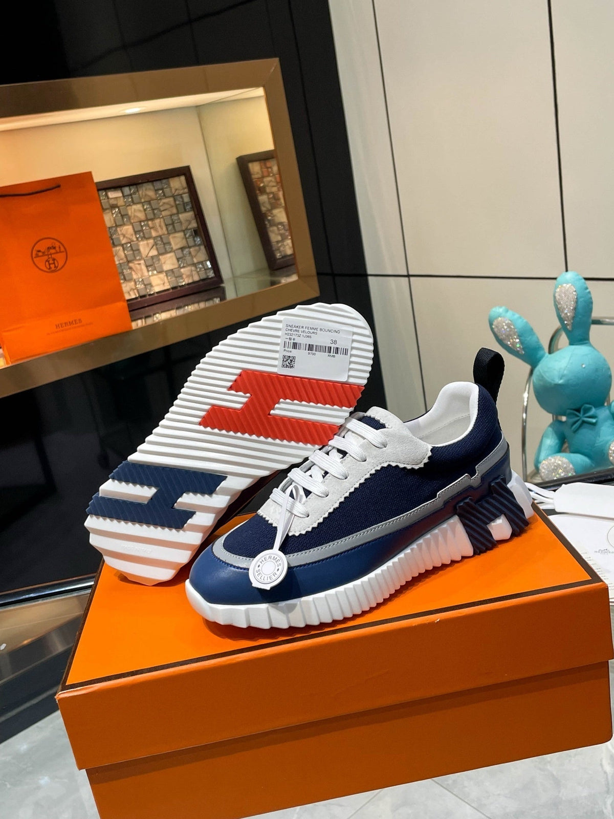 H Striped Leather Sneakers - men's shoes, detail view 9 | LUXIUM MARKET