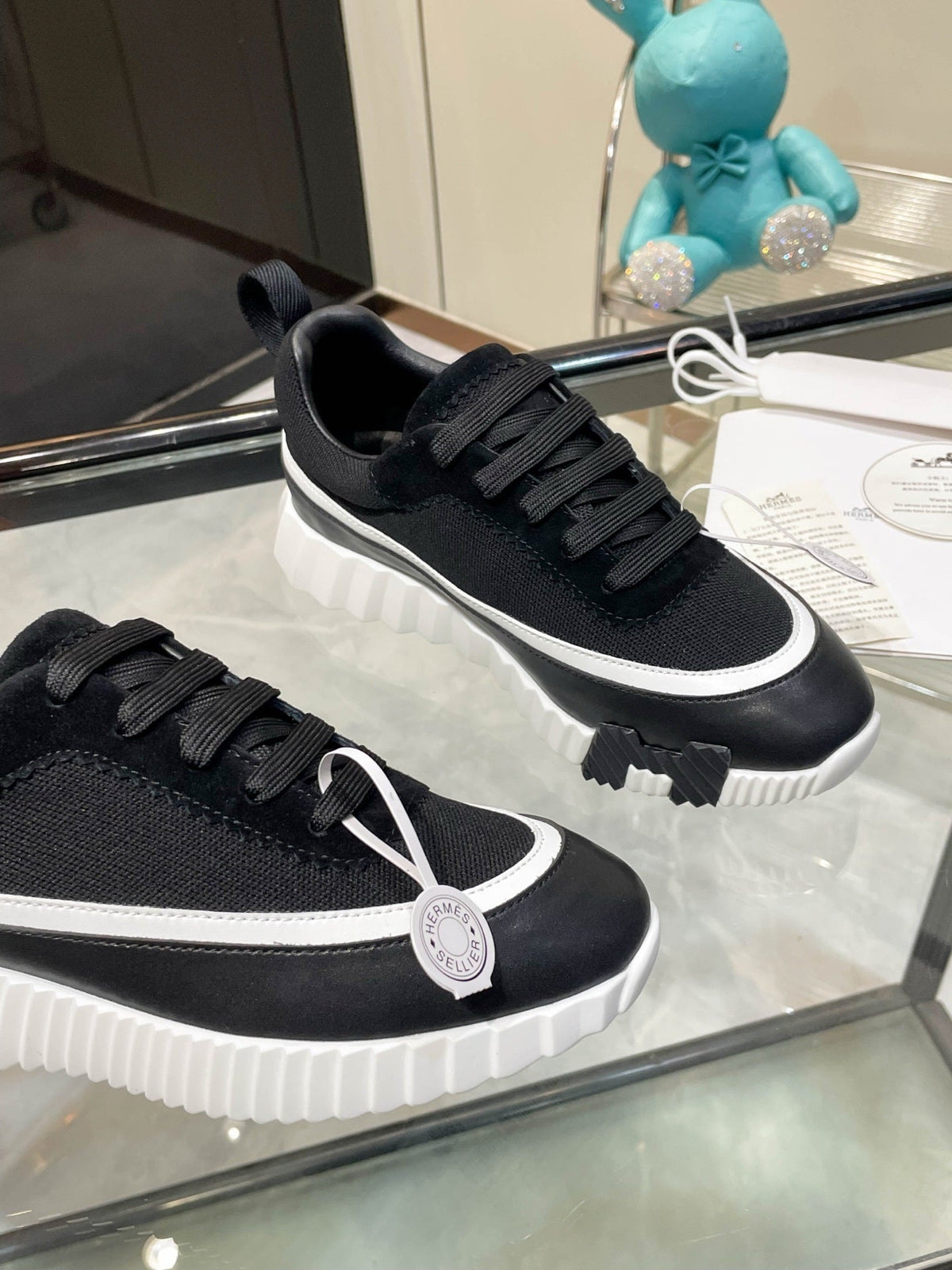 H Striped Leather Sneakers - men's shoes, detail view 9 | LUXIUM MARKET