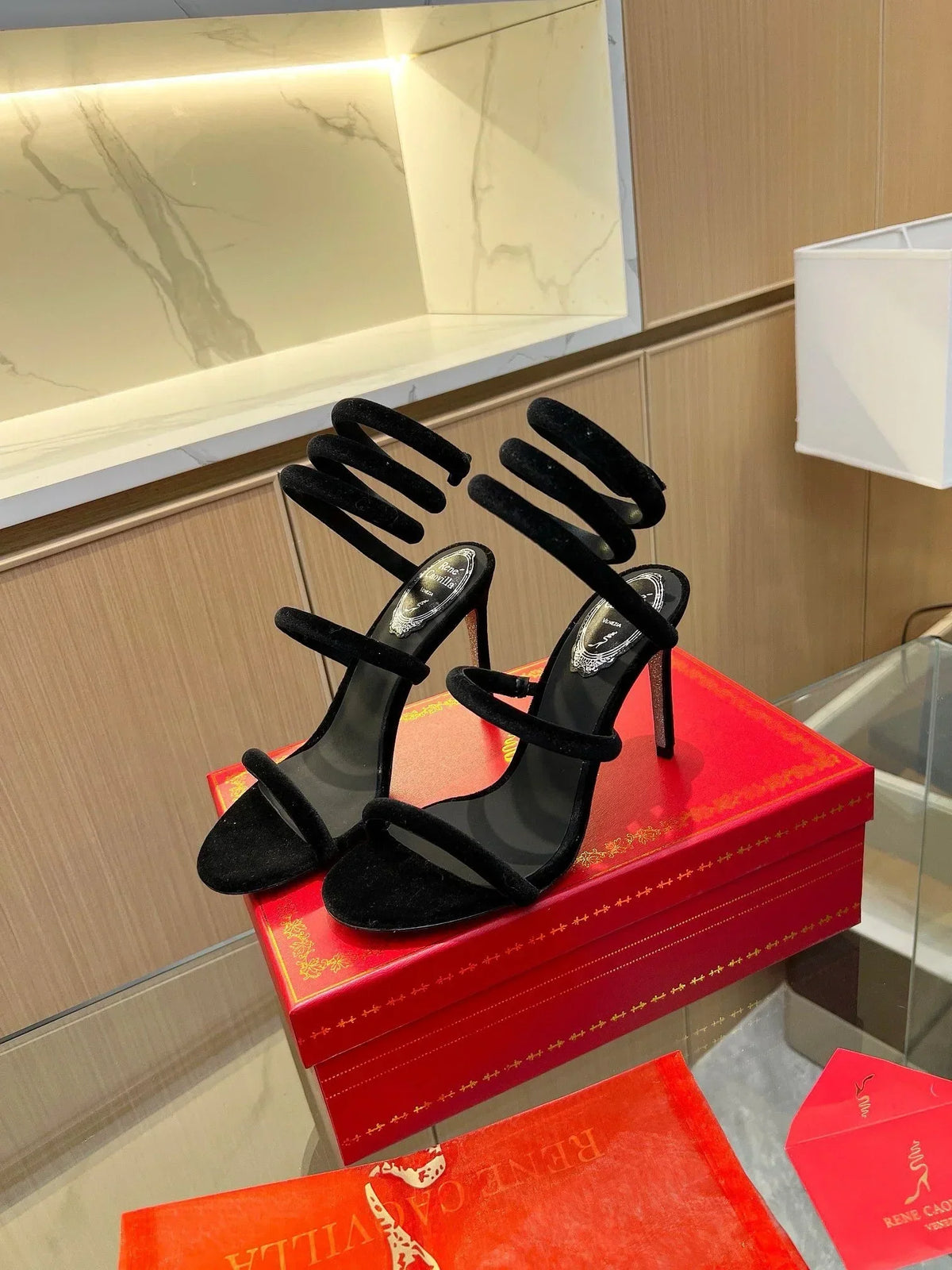 Velvet Snake Crystal Sandals - women's shoes, detail view 9 | LUXIUM MARKET