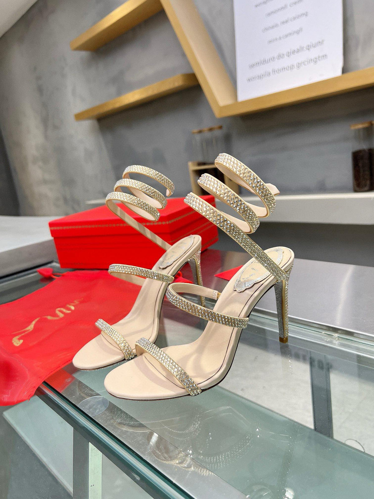 Silk Snake Crystal Sandals - women's shoes, detail view 9 | LUXIUM MARKET