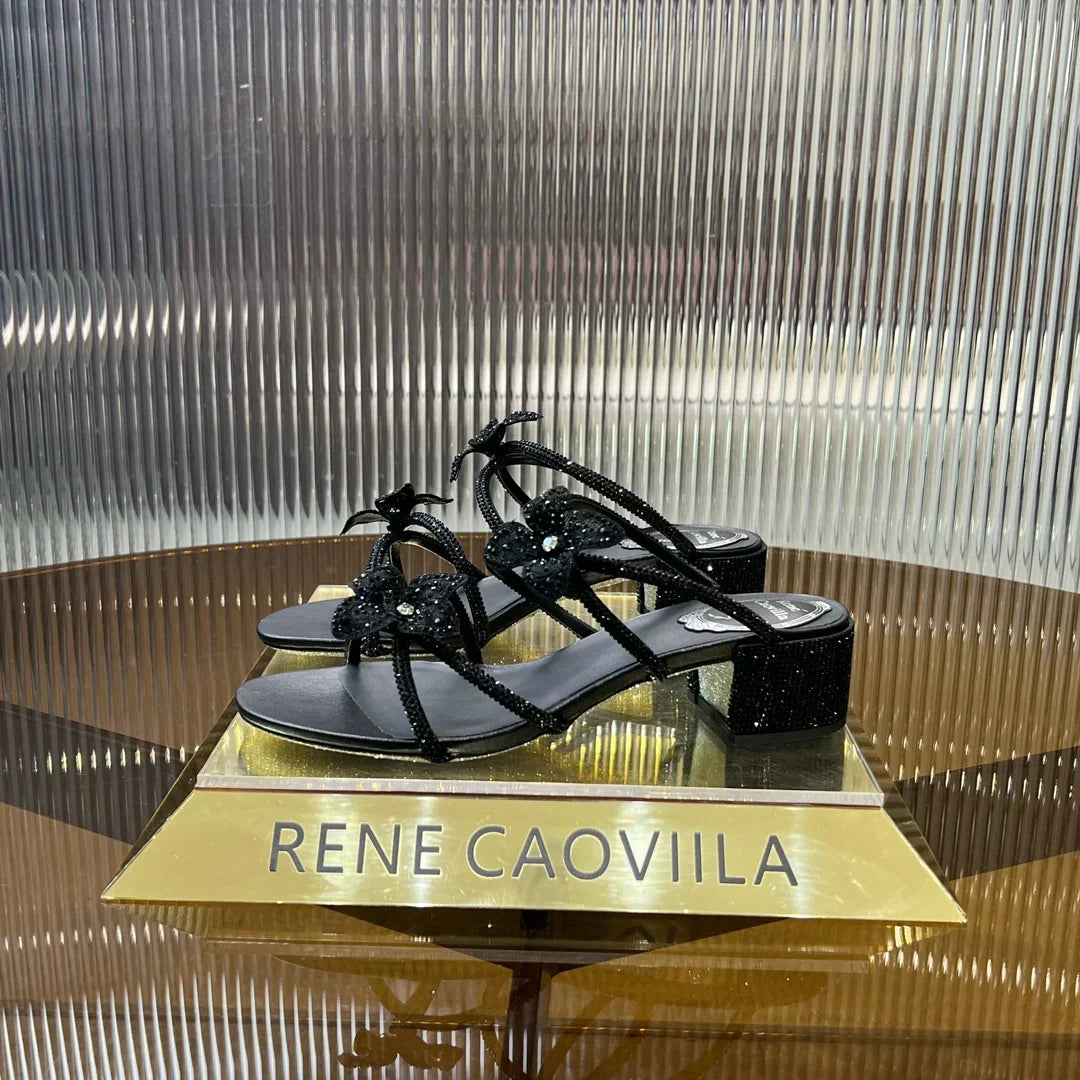 Lace Flower Crystal Sandals - women's shoes, detail view 9 | LUXIUM MARKET
