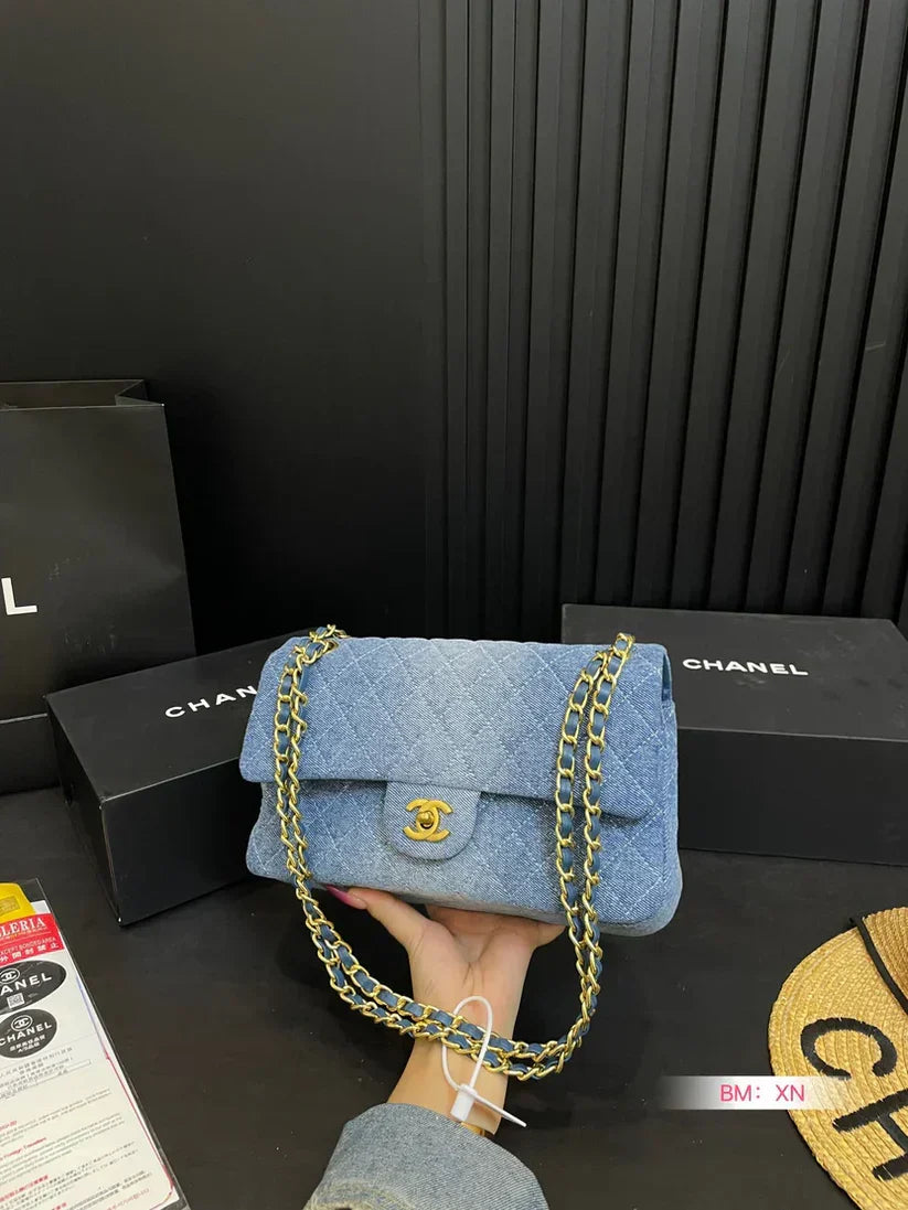Denim Chain Flap Bag - women's bag, detail view 8 | LUXIUM MARKET