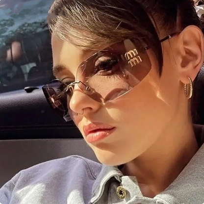 Rimless Gold-Tone Shield Sunglasses - women's accessory, detail view 24 | LUXIUM MARKET