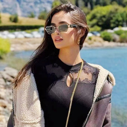 Rimless Gold Shield Sunglasses - women's accessory, detail view 12 | LUXIUM MARKET