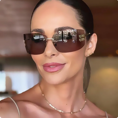 Rimless Gold-Tone Shield Sunglasses - women's accessory, detail view 2 | LUXIUM MARKET
