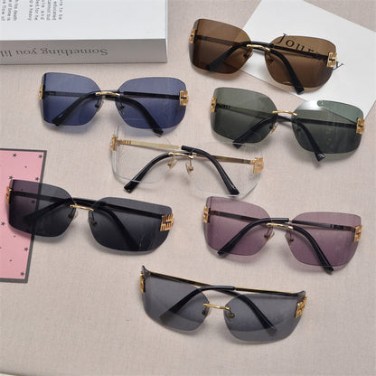 Rimless Gold-Tone Shield Sunglasses - women's accessory, detail view 23 | LUXIUM MARKET