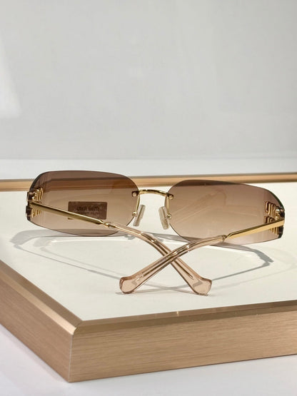 Gold Rimless Shield Sunglasses - women's accessory, detail view 3 | LUXIUM MARKET