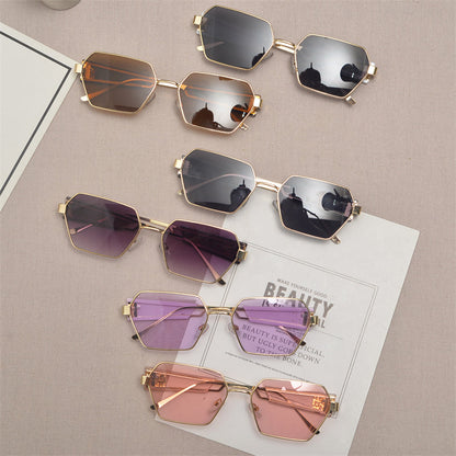 Rimless Gold Shield Sunglasses - women's accessory, detail view 2 | LUXIUM MARKET