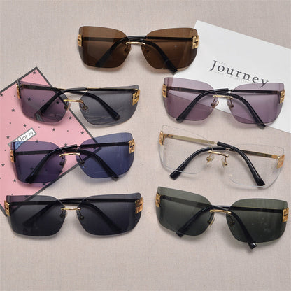 Rimless Gold-Tone Shield Sunglasses - women's accessory, detail view 3 | LUXIUM MARKET