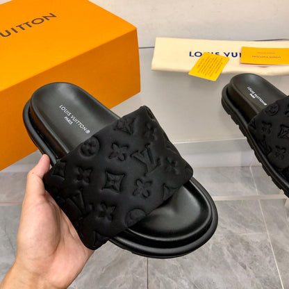 Midnight Embossed Comfort Slides - women's shoes, detail view 2 | LUXIUM MARKET