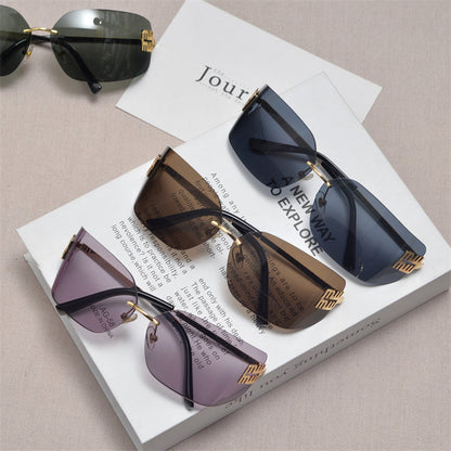 Rimless Gold-Tone Shield Sunglasses - women's accessory, detail view 6 | LUXIUM MARKET