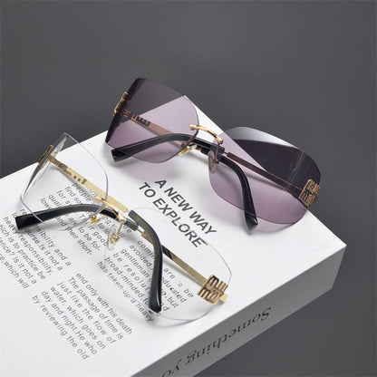 Rimless Gold-Tone Shield Sunglasses - women's accessory, detail view 7 | LUXIUM MARKET