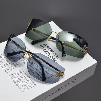 Rimless Gold-Tone Shield Sunglasses - women's accessory, detail view 8 | LUXIUM MARKET