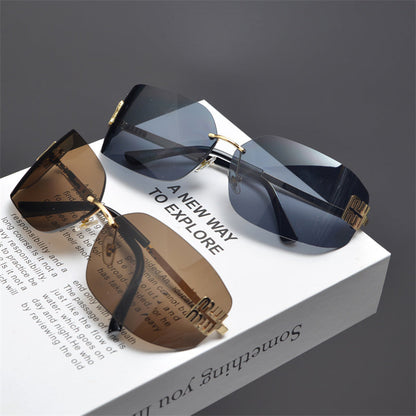 Rimless Gold-Tone Shield Sunglasses - women's accessory, detail view 9 | LUXIUM MARKET