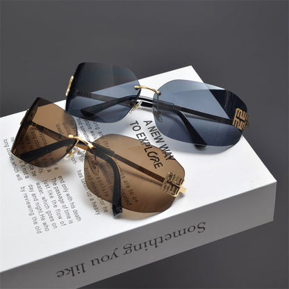 Rimless Gold-Tone Shield Sunglasses - women's accessory, detail view 11 | LUXIUM MARKET