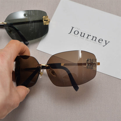 Rimless Gold-Tone Shield Sunglasses - women's accessory, detail view 12 | LUXIUM MARKET