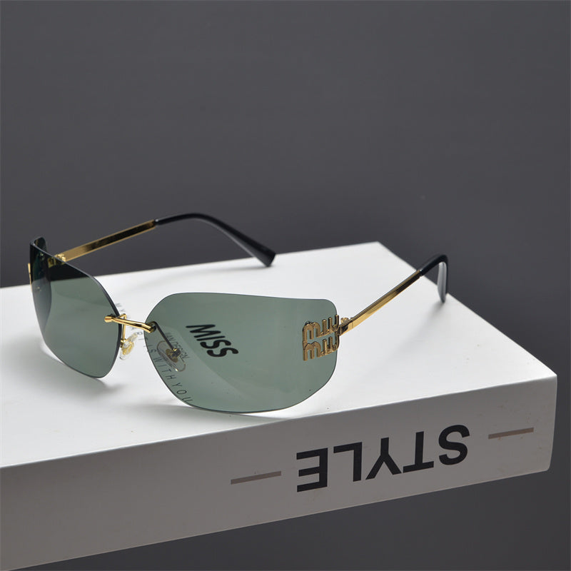 Rimless Gold-Tone Shield Sunglasses - women's accessory, detail view 13 | LUXIUM MARKET