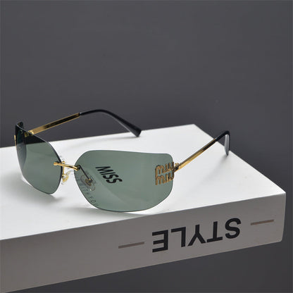 Rimless Gold-Tone Shield Sunglasses - women's accessory, detail view 13 | LUXIUM MARKET