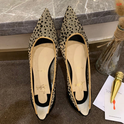 Beige Polka Dot Heels - women's shoes, detail view 5 | LUXIUM MARKET