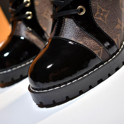 Monogram Luxe Lace-Up Ankle Boots - women's shoes, detail view 6 | LUXIUM MARKET