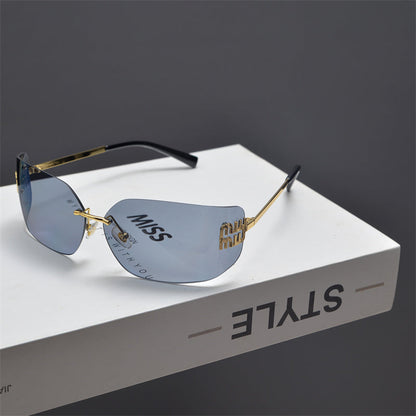 Rimless Gold-Tone Shield Sunglasses - women's accessory, detail view 16 | LUXIUM MARKET
