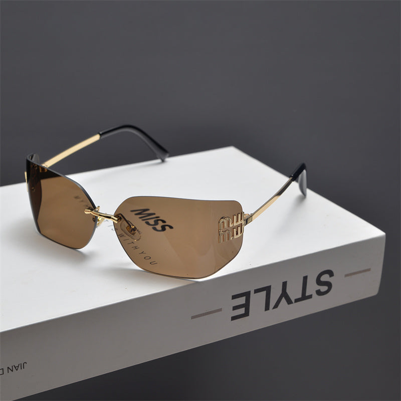 Rimless Gold-Tone Shield Sunglasses - women's accessory, detail view 17 | LUXIUM MARKET