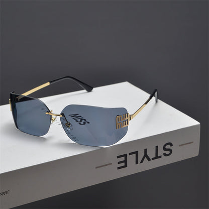 Rimless Gold-Tone Shield Sunglasses - women's accessory, detail view 18 | LUXIUM MARKET