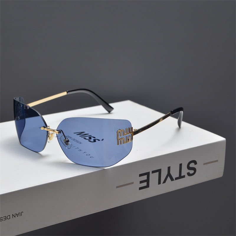 Rimless Gold-Tone Shield Sunglasses - women's accessory, detail view 19 | LUXIUM MARKET