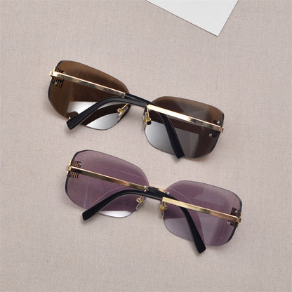 Rimless Gold-Tone Shield Sunglasses - women's accessory, detail view 20 | LUXIUM MARKET