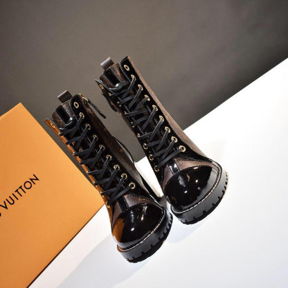Monogram Luxe Lace-Up Ankle Boots - women's shoes, detail view 4 | LUXIUM MARKET