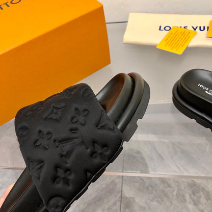Midnight Embossed Comfort Slides - women's shoes, detail view 3 | LUXIUM MARKET