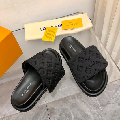 Midnight Embossed Comfort Slides - women's shoes, detail view 7 | LUXIUM MARKET