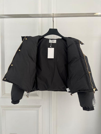 Black Hooded Puffer Jacket - women's clothing, detail view 4 | LUXIUM MARKET