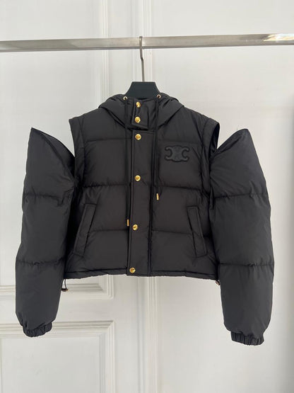 Black Hooded Puffer Jacket - women's clothing, detail view 2 | LUXIUM MARKET