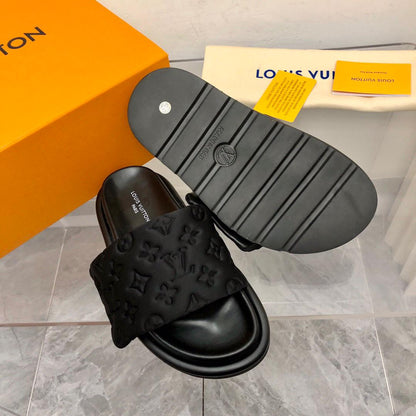 Midnight Embossed Comfort Slides - women's shoes, detail view 9 | LUXIUM MARKET