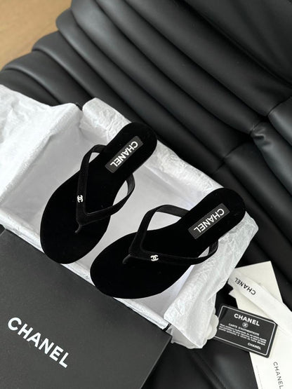 Velvet Minimal Thong Slides - women's shoes, detail view 2 | LUXIUM MARKET