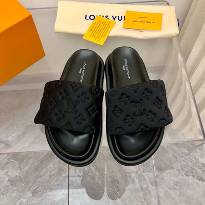 Midnight Embossed Comfort Slides - women's shoes, detail view 4 | LUXIUM MARKET