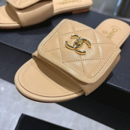 Quilted Slip-On Flat Sandals - women's shoes, detail view 2 | LUXIUM MARKET