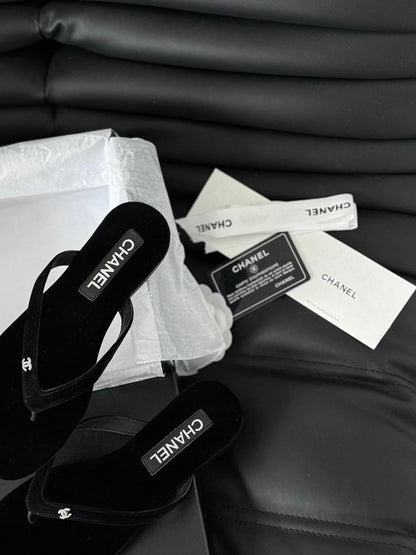 Velvet Minimal Thong Slides - women's shoes, detail view 6 | LUXIUM MARKET