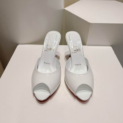 White Open-Toe High Heel Mules - women's shoes, detail view 2 | LUXIUM MARKET