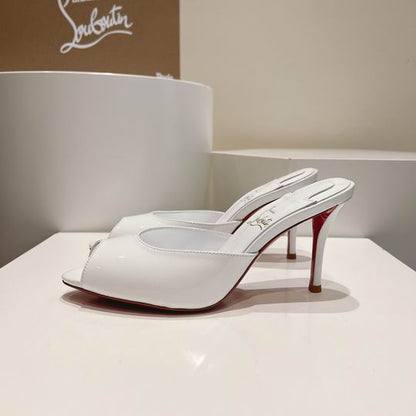 White Open-Toe High Heel Mules - women's shoes, detail view 3 | LUXIUM MARKET