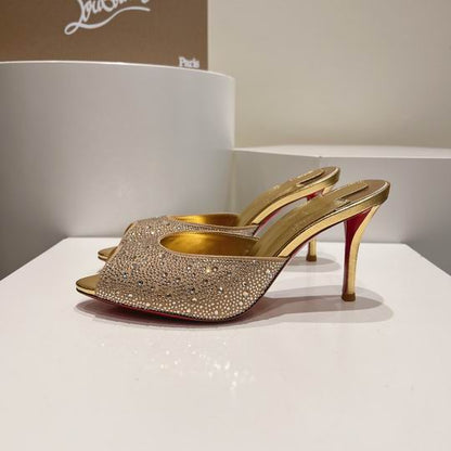 Gold Open-Toe High Heel Mules - women's shoes, detail view 3 | LUXIUM MARKET