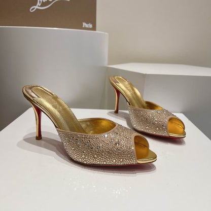Gold Open-Toe High Heel Mules - women's shoes | LUXIUM MARKET