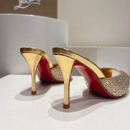 Gold Open-Toe High Heel Mules - women's shoes, detail view 4 | LUXIUM MARKET