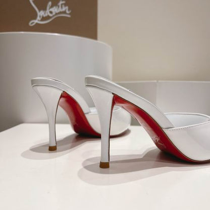 White Open-Toe High Heel Mules - women's shoes, detail view 4 | LUXIUM MARKET