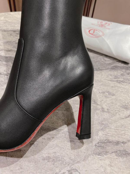 Women's Black Leather Knee-High Boots - shoes, detail view 2 | LUXIUM MARKET
