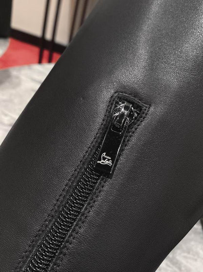 Women's Black Leather Knee-High Boots - shoes, detail view 3 | LUXIUM MARKET