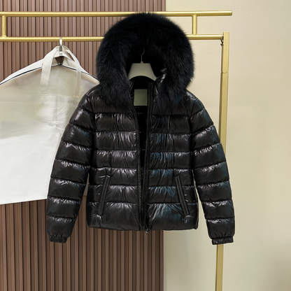Down Jacket With Fur Hood - clothing, detail view 3 | LUXIUM MARKET
