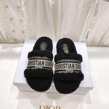 Plush Logo Detail Cozy Slides - women's shoes | LUXIUM MARKET